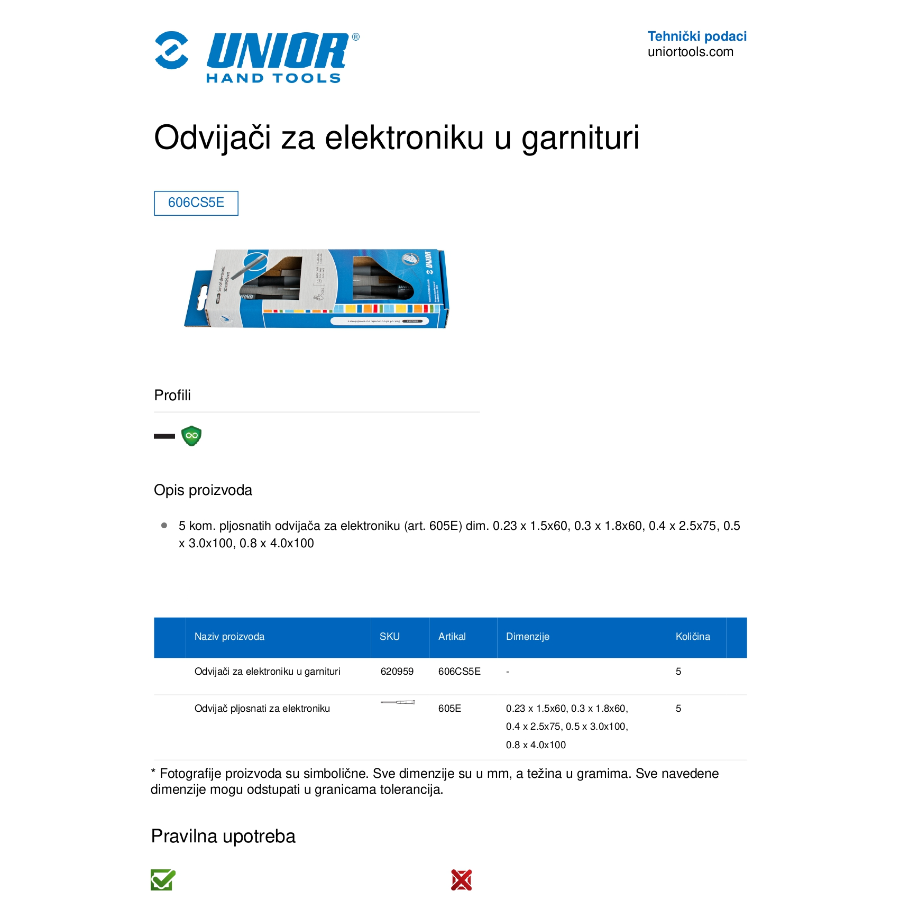 UNIOR GARNITURA ODVIJAČA RAVNI U606 CS5 E Ecomex